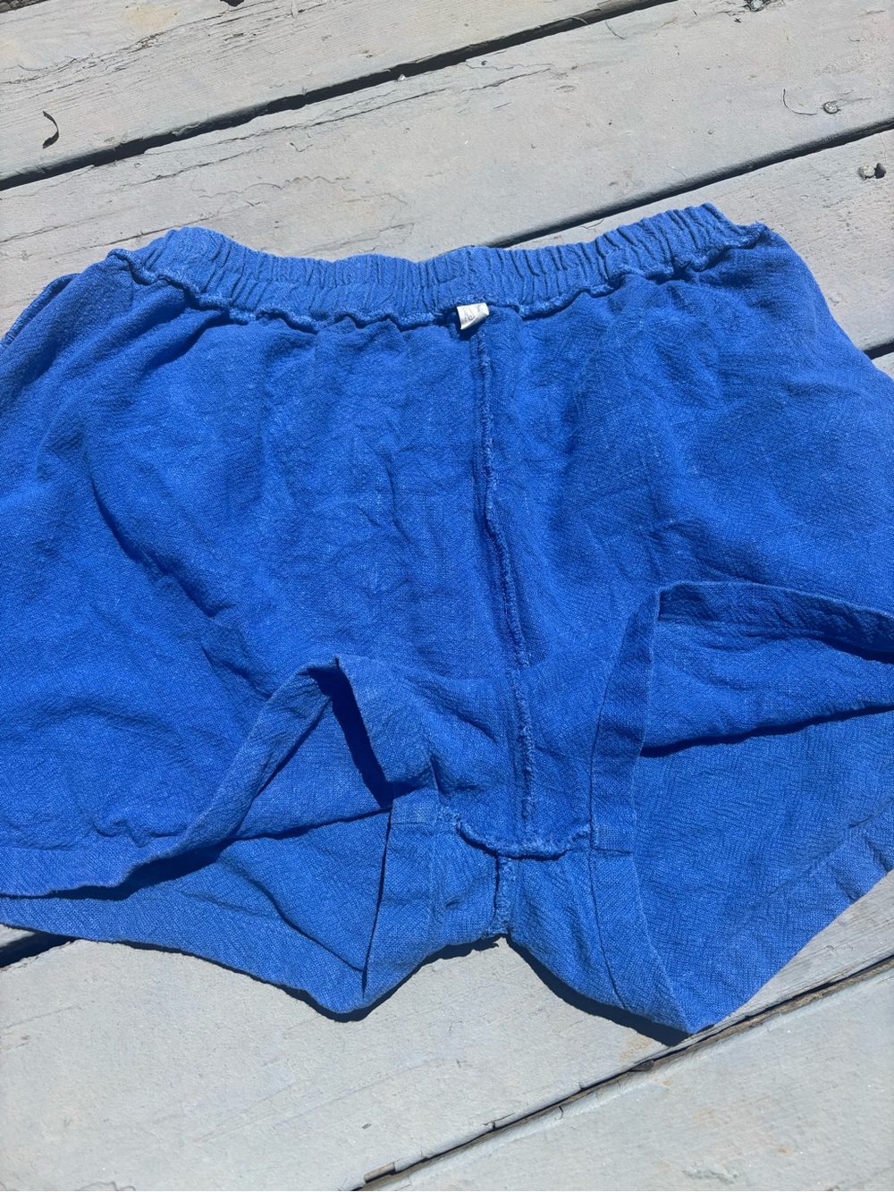 Blue unisex linen Shorts with 'Daddy' Embroidery - Picture 6 of 6